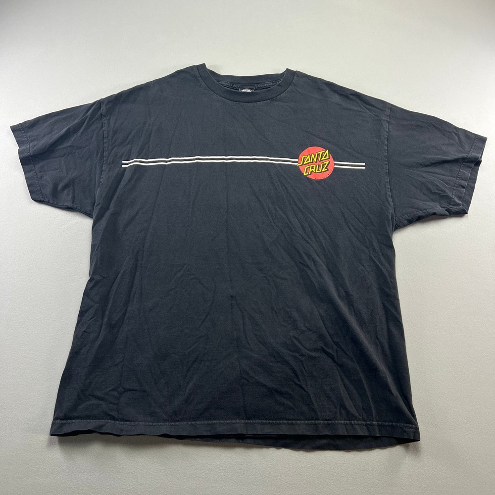 Vintage Santa Cruz Skateboards T Shirt Mens Black Graphic Print Rib Crew Neck